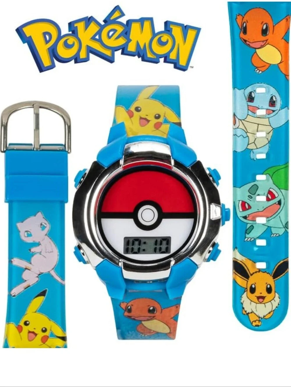 Kids Flashing LCD Watch - Blue Pikachu & Charmander Design